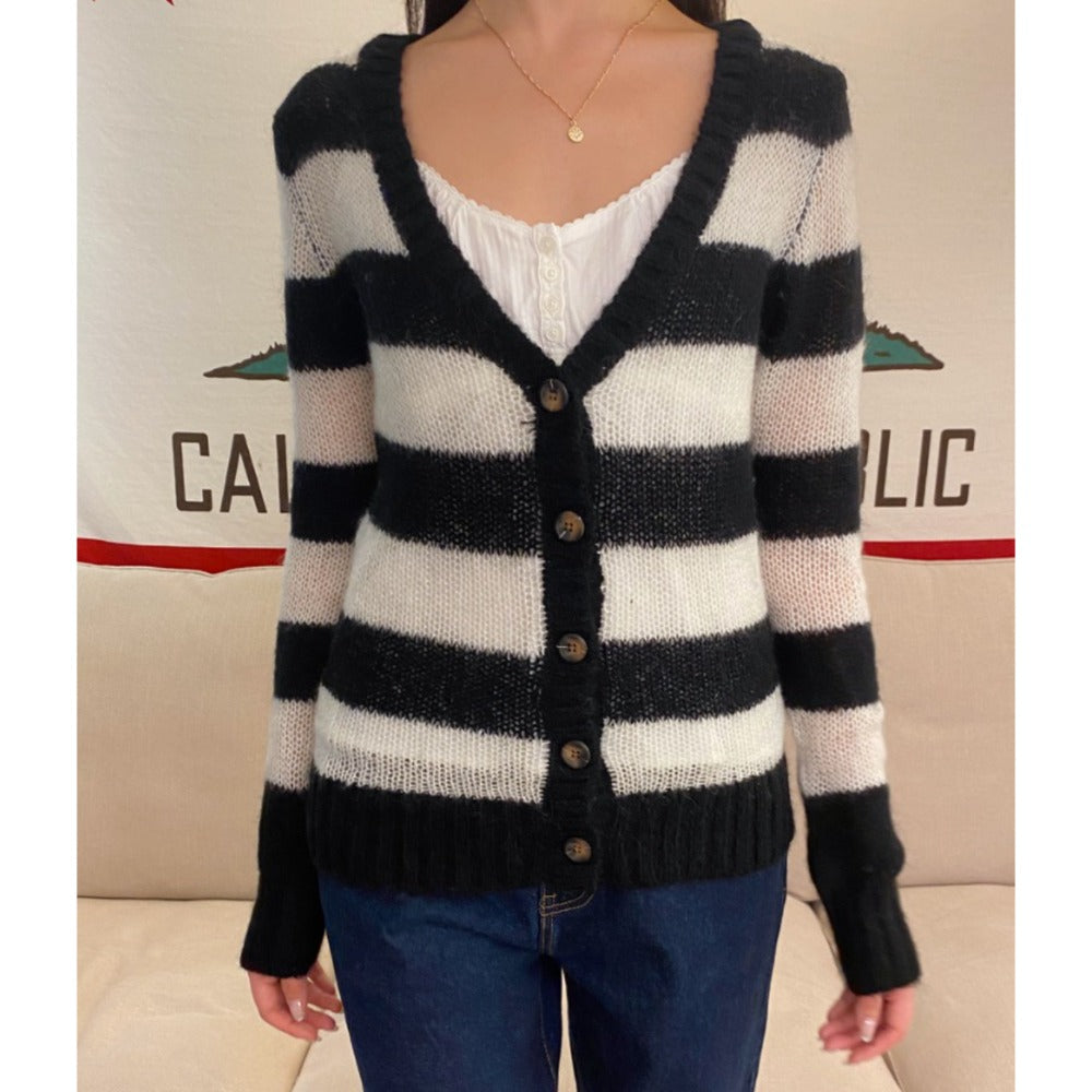 Neela Stripe Sweater Black White