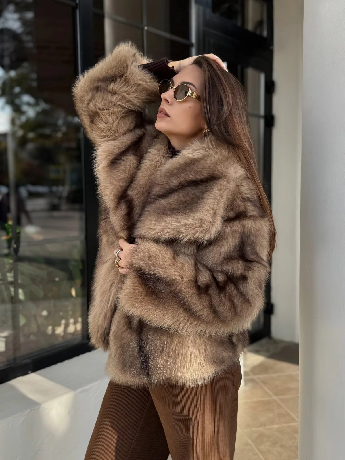 Katya Fur Coat Khaki