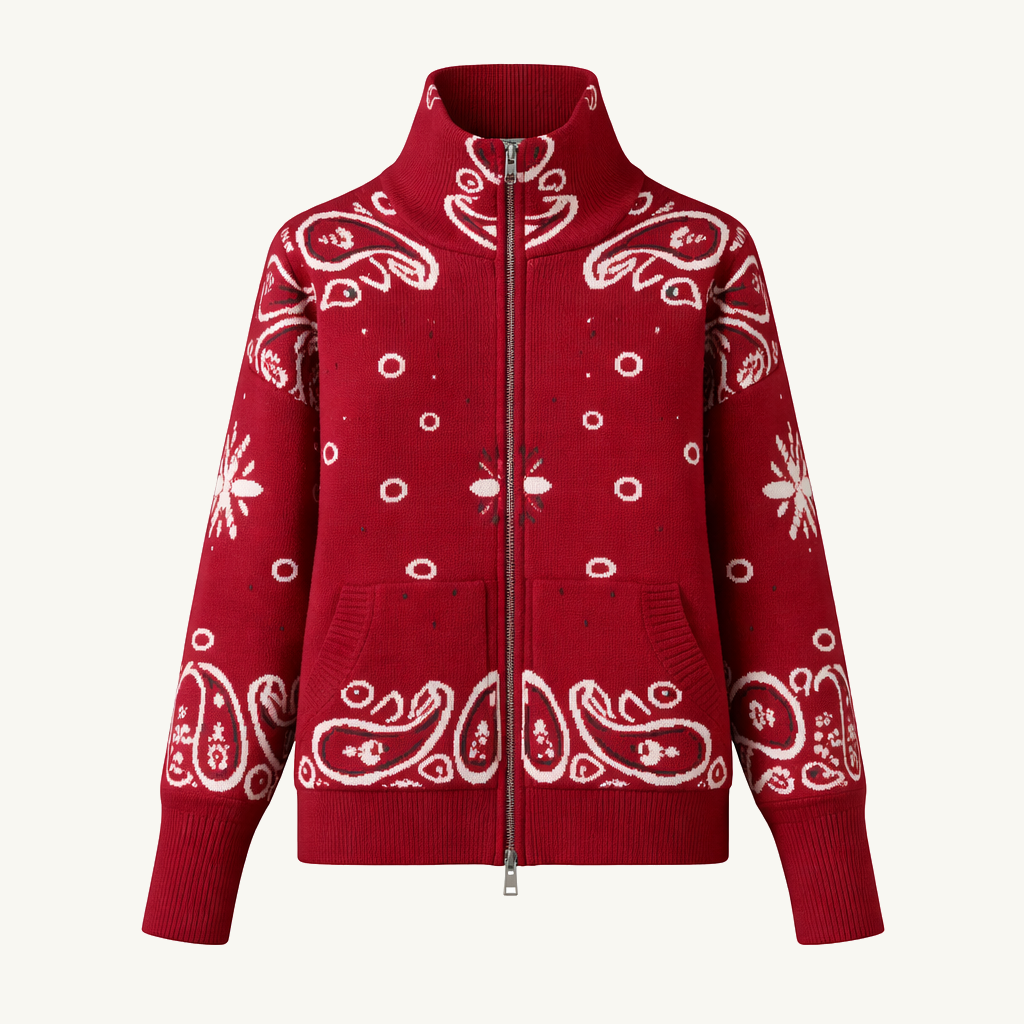 Cinna Zip Cardigan Red
