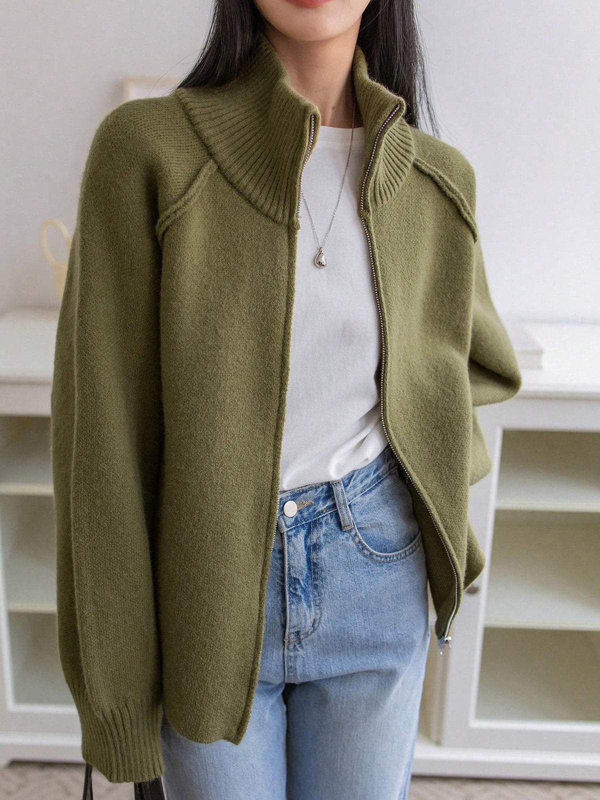 Brielle Zip Sweater Green